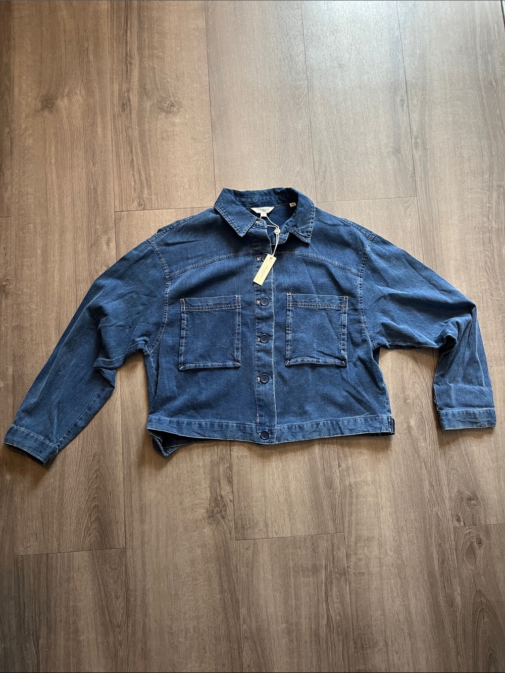 Max Studio Dark Blue Cropped Denim Jacket